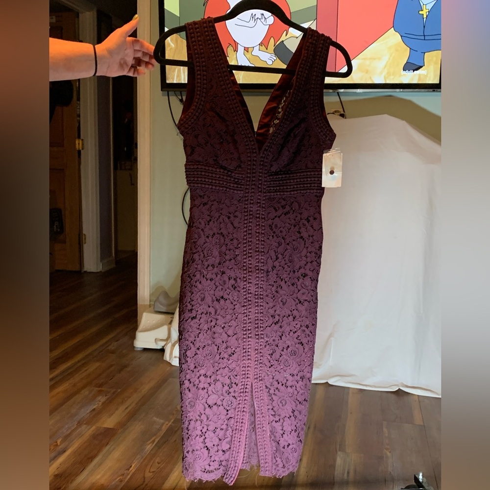 BARDOT Morgan Front Slit Lace Cocktail Dress in Dark Purple Size 2 XS - Picture 9 of 11